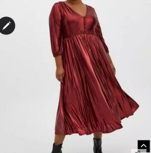 🍁🍂Nwt Torrid 1x Red Liquid Knit Tea Length Dress